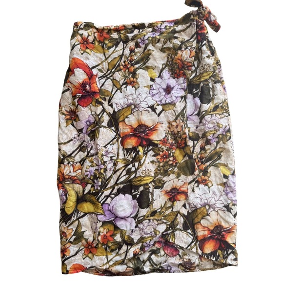 Chico's Dresses & Skirts - Chicos Floral Linen faux Wrap Midi Skirt Sz 1 luxury chic Garden Party Botanical
